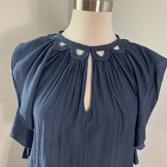 Ramy Brook Womens Small Navy Blouson Midi Dress Crochet Wrenn Flutter Sleeve - Picture 3 of 11